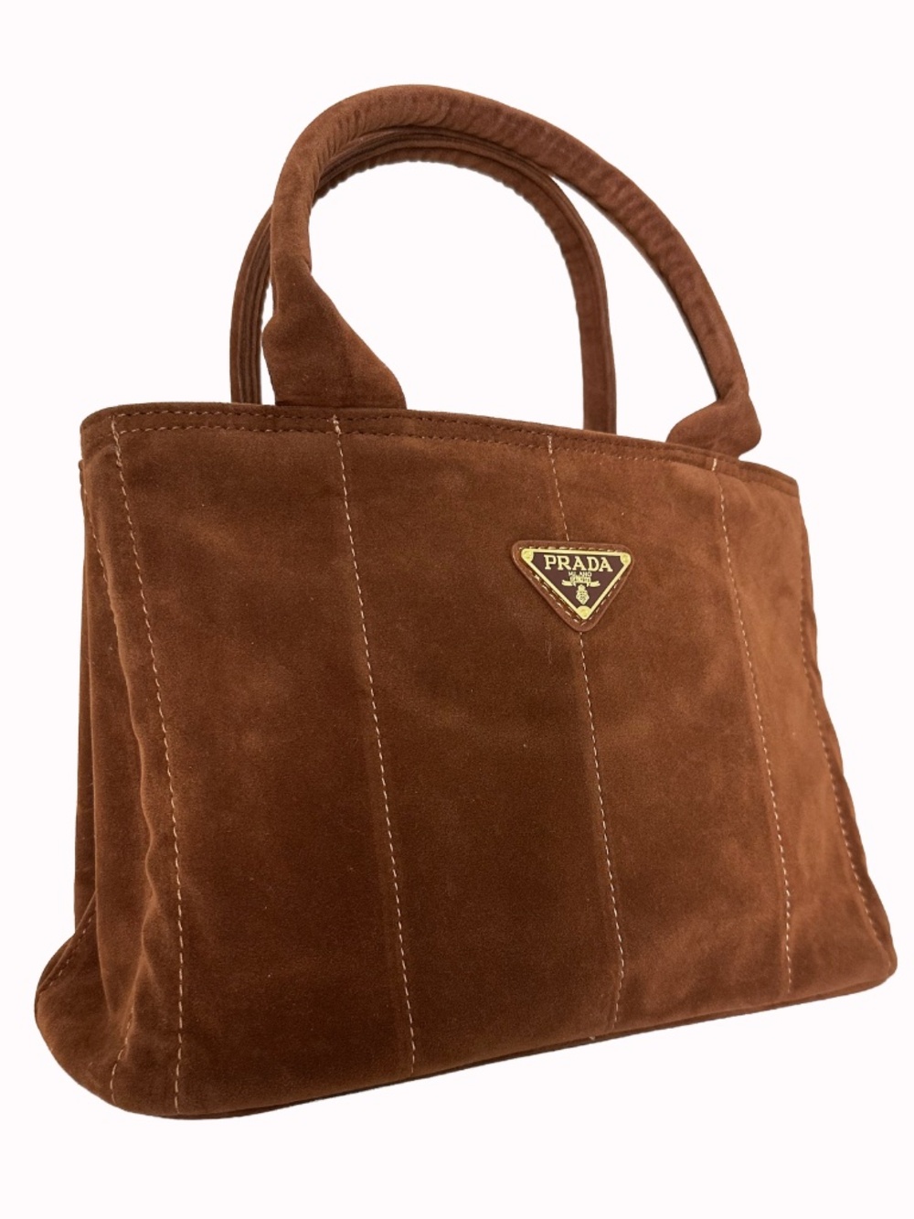 Vintage PRADA Milano Sienna Brown Suede Tote Bag – Made in Italy - Picture 2 of 15